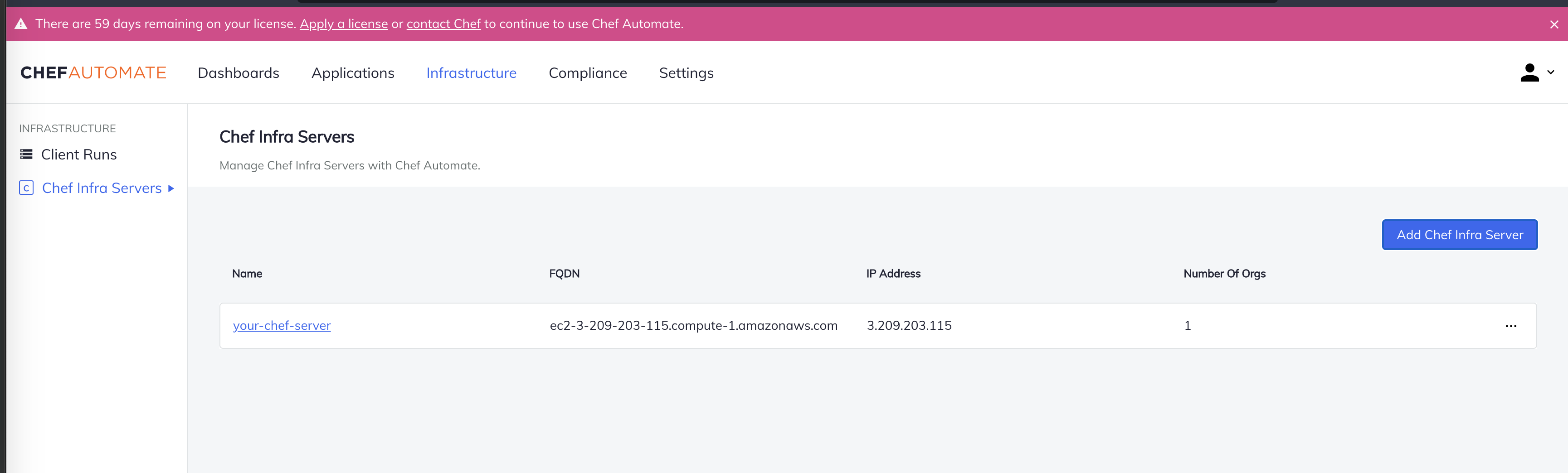 Single Server View Select a server from the list